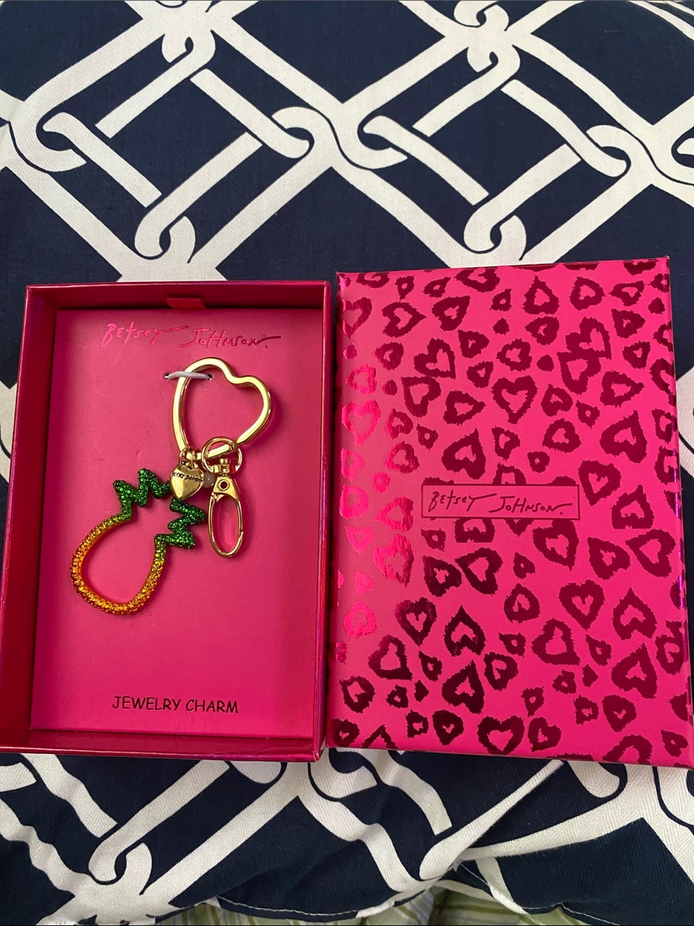 Betsey Johnson Glitter Pineapple Key & Card Holder Charm in Pink, Green, Orange